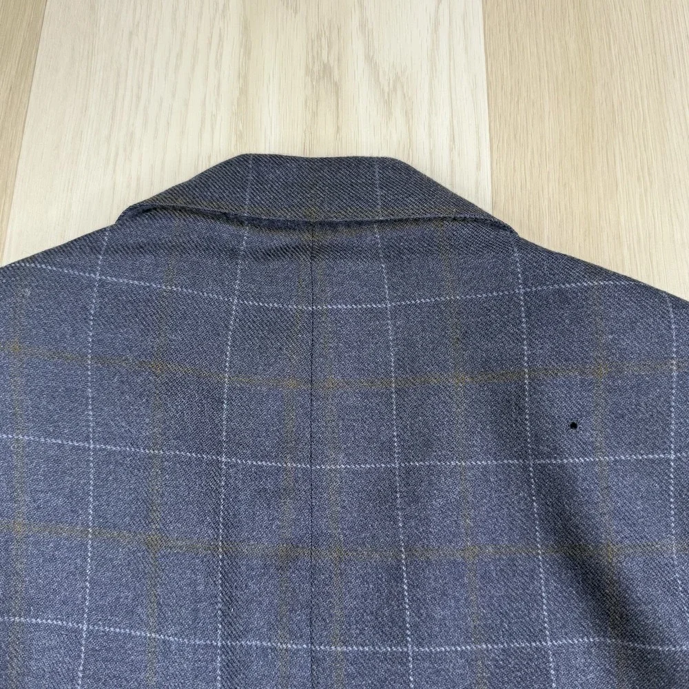 The Andover Shop Windowpane Sports Coat Blazer 2 Button Blue Mens Size 38 Short